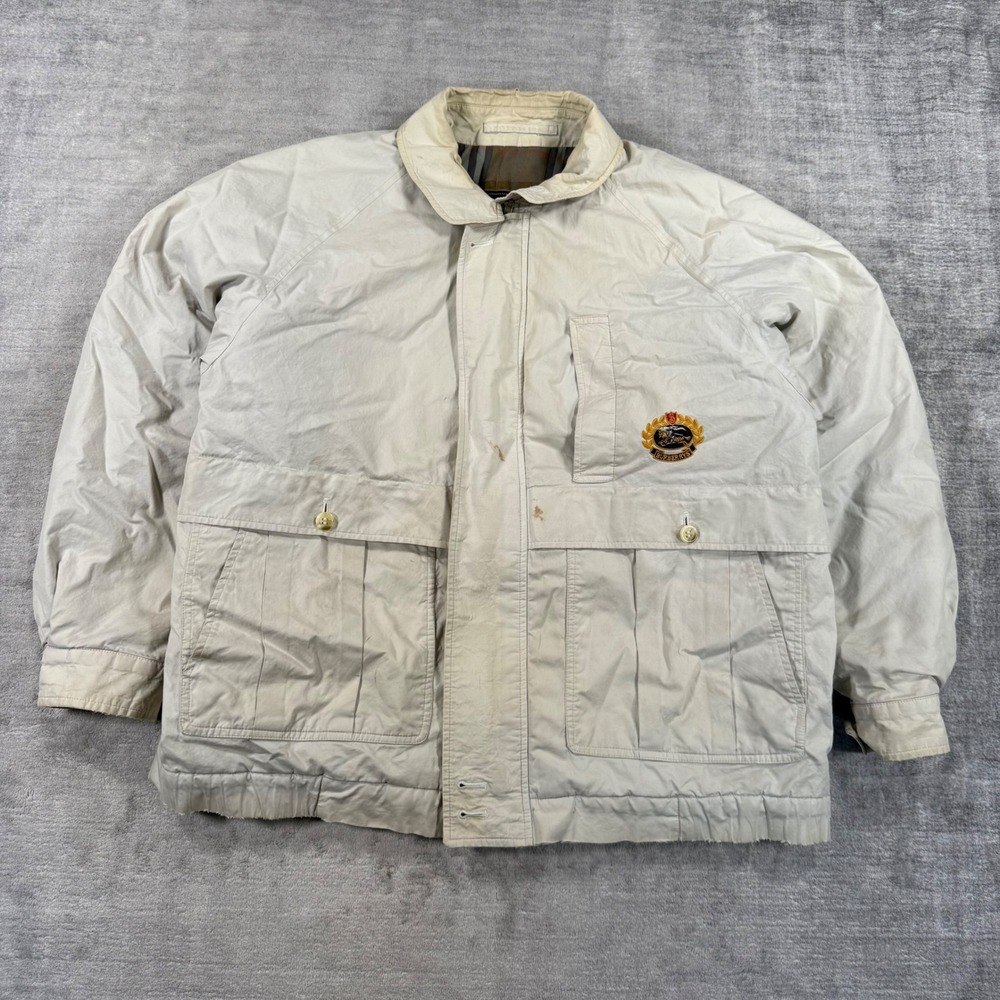 Burberrys Jacket Mens XL Beige Vintage Quilted Nova Check Lining Bomber England